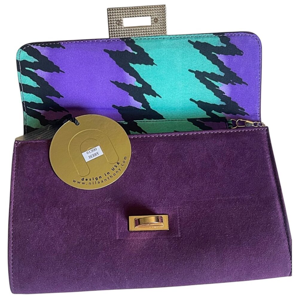 Nila Anthony Women's Berry Clutch Crossbody Suede Bag Gold Chain Evening Purse - Picture 6 of 9